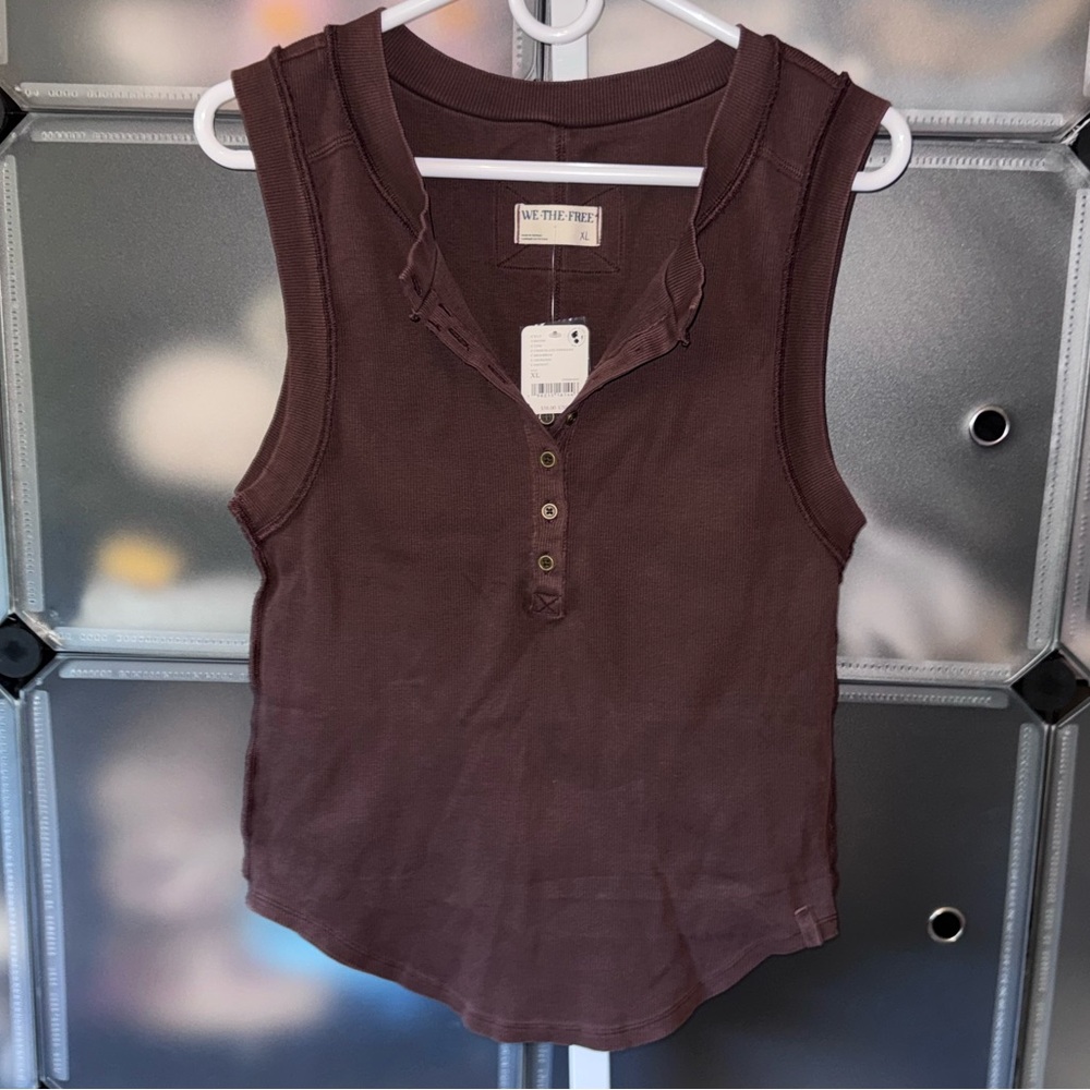 Free People We The Free Kate Henley Tank Top in Chocolate Fondant XL NWT